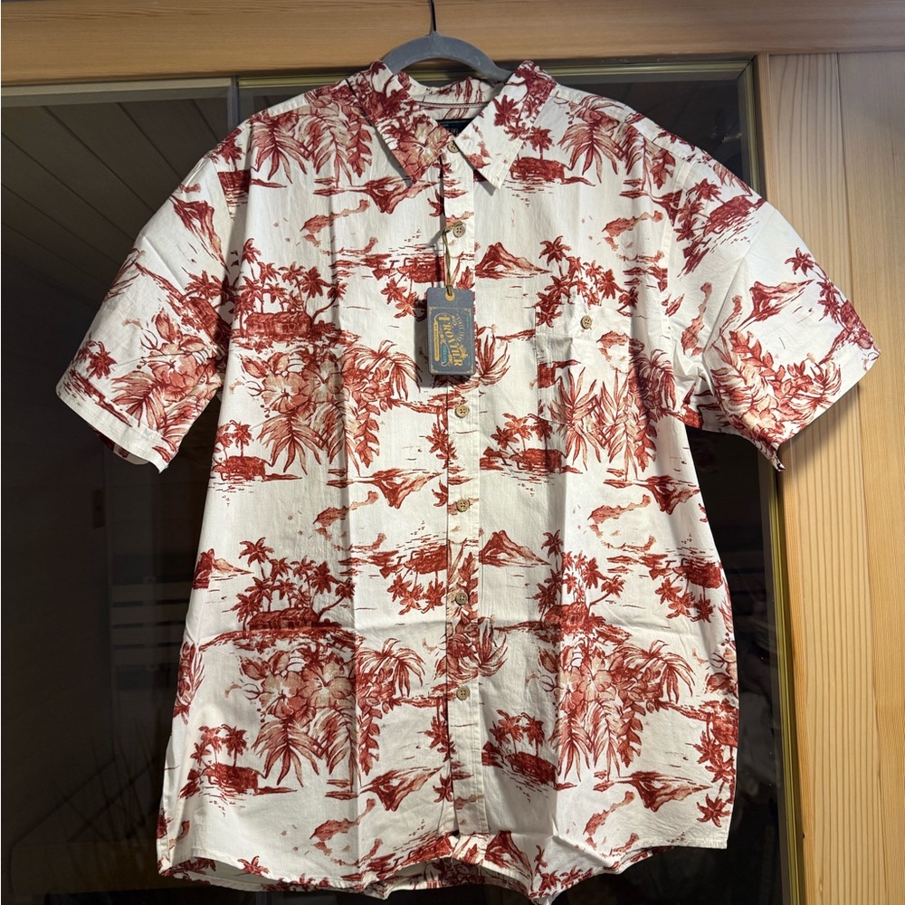 New Frontier Red and White Tropical Button Down Shirt